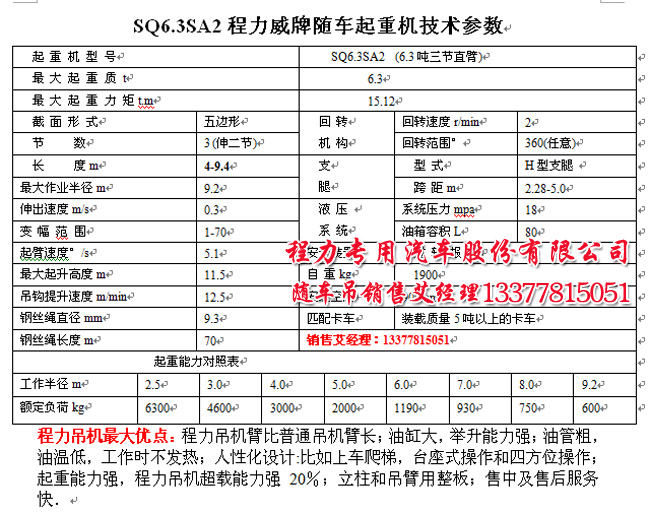 6.3噸程力吊機參數(shù)