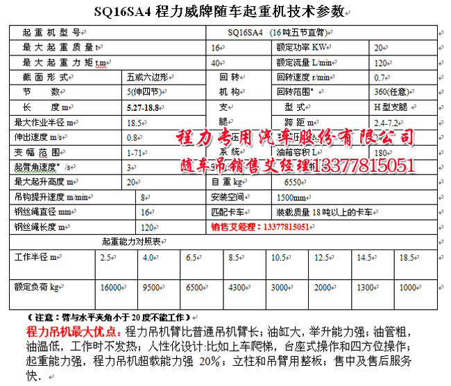 程力16噸吊機參數(shù)